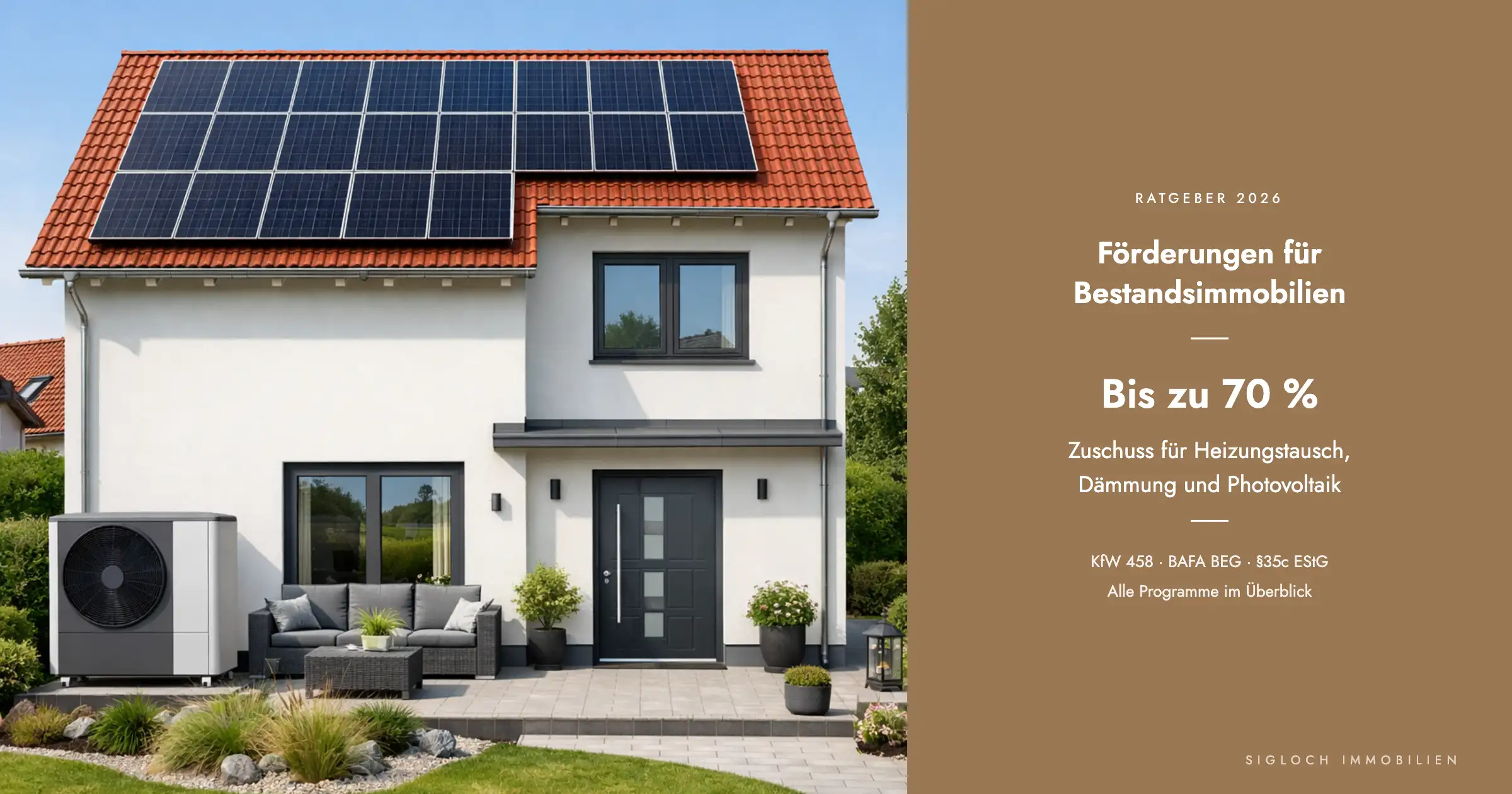 Bestandshaus mit Photovoltaik und Wärmepumpe – Förderungen für die energetische Sanierung 2026
